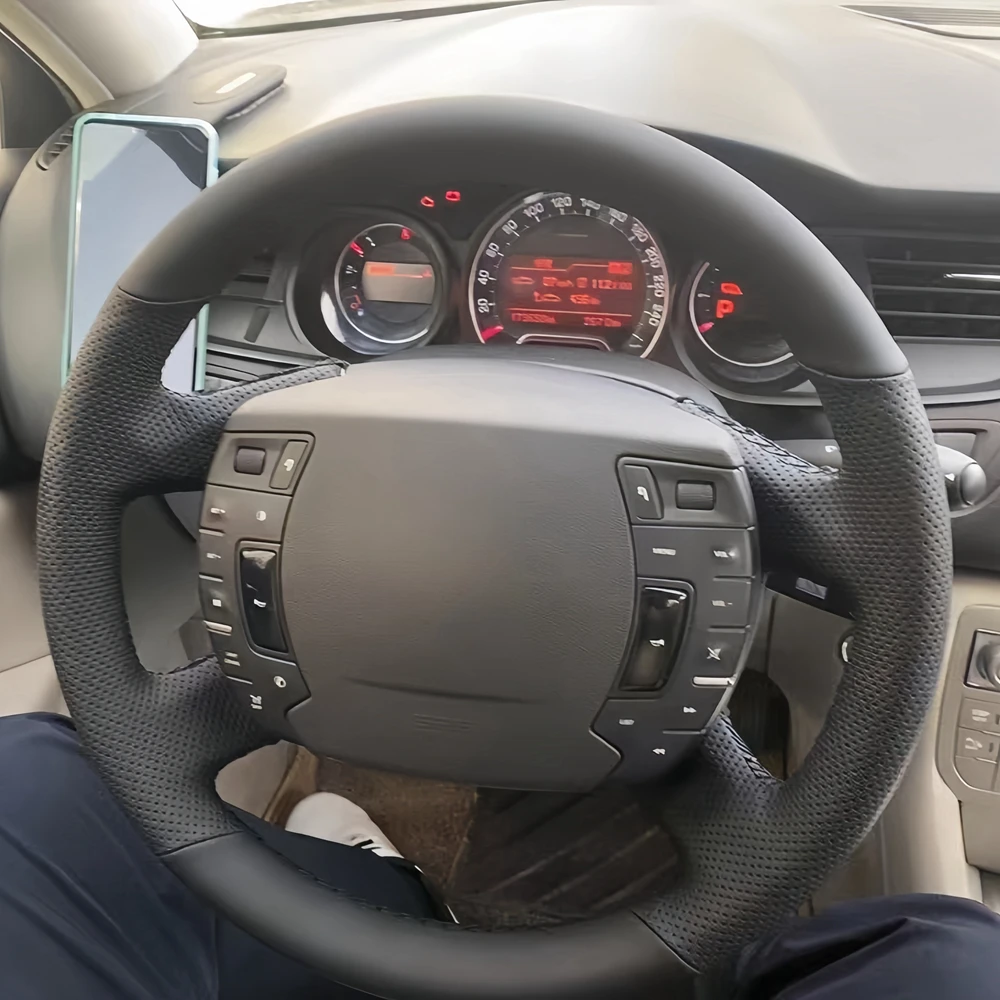 DIY Auto Lenkrad Abdeckung Handgenäht Schwarz Kunstleder Für Citroen C5 2008 2009 2010-2017 Auto innen Zubehör Image