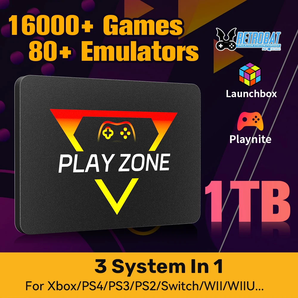 PlayZone 1 TB tragbare externe Spiele SSD Handheld-Spielekonsole für Xbox/PS4/PS3/PS2/Switch, integrierte 16000 Spiele für Win PC/Laptop