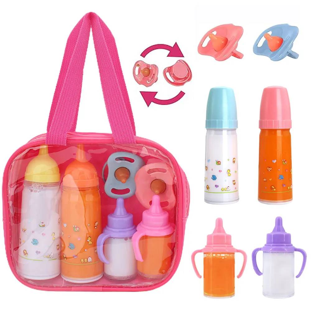 Große Baby Puppe Babyflasche Set Babypflege Spielzeug Kinderwagen 2 stücke Milch Und Saft Flaschen Mit Spielzeug Schnuller für Babypuppen