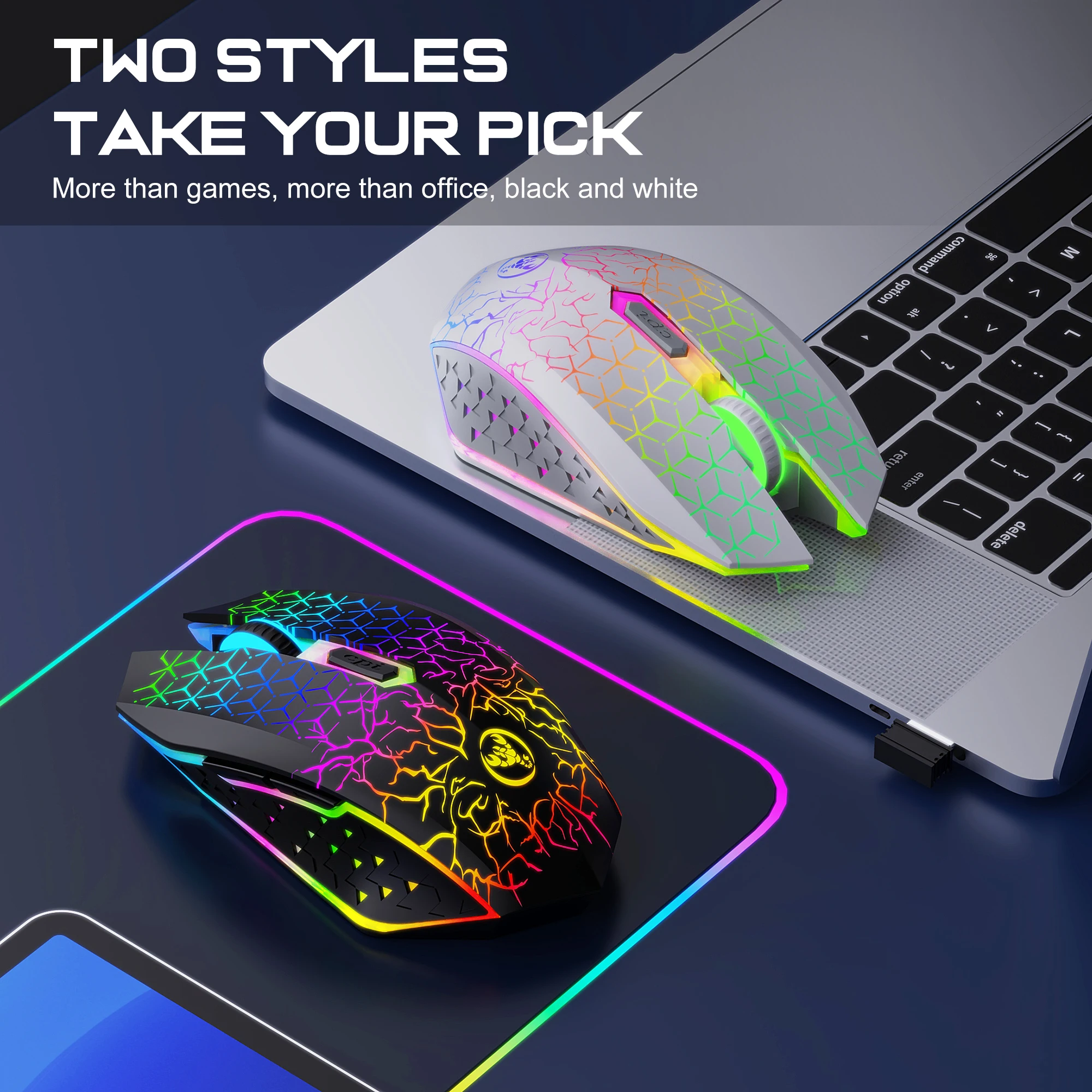 2025 Neue HXSJ T34 6D Dual-Funkmaus 1600 DPI RGB-Hintergrundbeleuchtung Stummschalttaste Ergonomie 500 mAh wiederaufladbare Gaming-Maus für Laptop Image