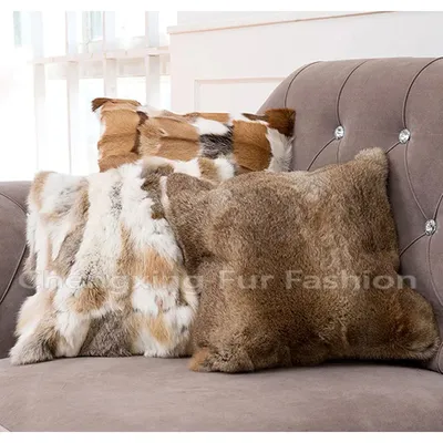 CX-D-06/Z 45x45cm Natürliche Braun Kaninchen Pelz Kissen Abdeckung/Fall ~ Drop Shipping Image