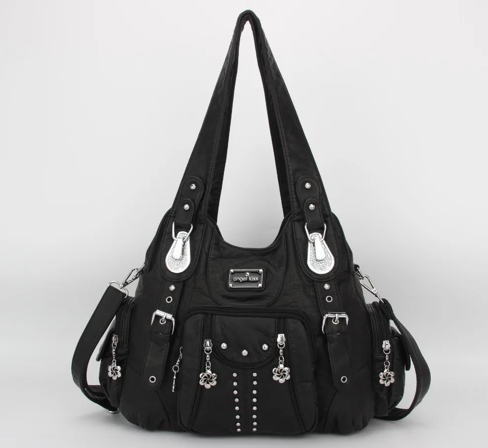 Sac à main en PU de grande capacité pour femmes, sacs à main, sac à main, noir, vintage, initié, mode, cartable, femme