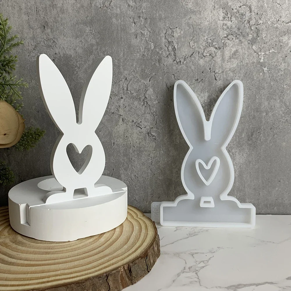 Ostern Liebhaber Hase Ornament Silikon Form Liebe Herz Kaninchen Kerzenhalter Formen handgemachte Kerzenhalter Zement Gips Harz Form Image