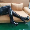 Rontic Handgemachte Frauen Frühling Schritt Stiefel Stretch Patent Sexy Stiletto Heels Runde Kappe Elegante Schwarz Party Schuhe UNS Größe 5-20