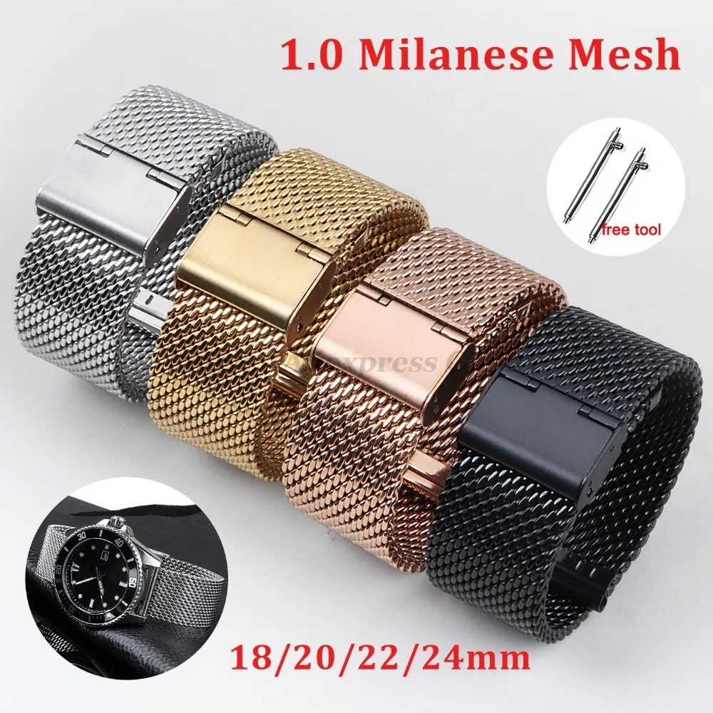 1.0 Milanese Mesh Loop Edelstahl-Uhrenarmband 18 mm 20 mm 22 mm 24 mm für DW für Omega für Seiko-Armband 3 mm dickes Armband Image