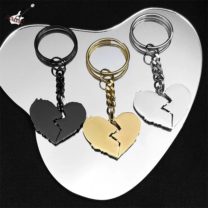 Gothic Punk gebrochenes Herz Schlüssel anhänger für Frauen Männer Edelstahl schwarz Gold Silber Farbe Hip Hop Musik tasche Anhänger Schmuck k3432