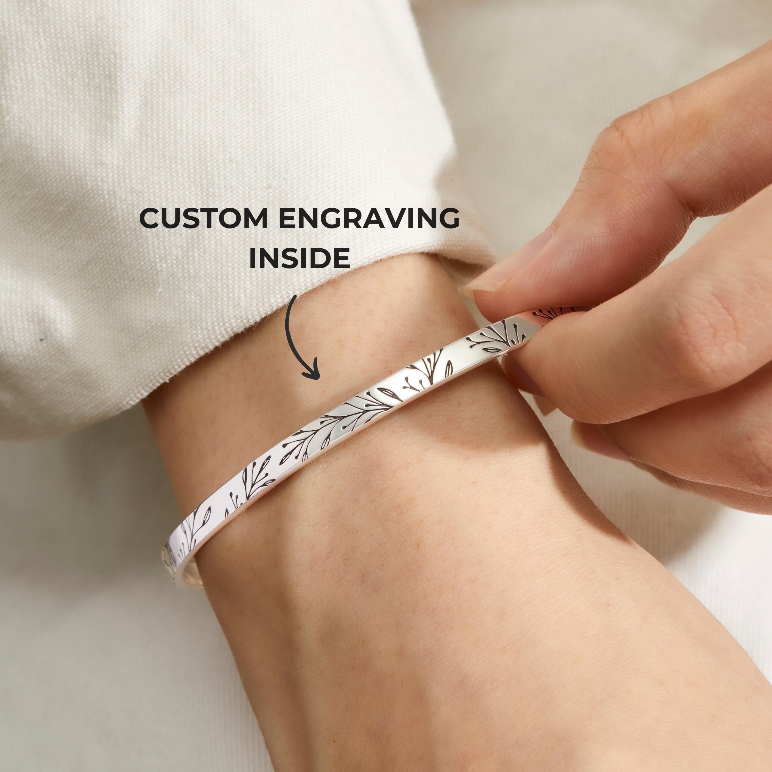 Bracciale rigido - Bracciale rigido in argento - Bracciale rigido inciso - Bracciale rigido con nome personalizzato - Bracciale rigido in oro - Gioiel