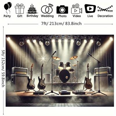 TEMU A Rock-themed Backdrop Measuring 7x5 Feet Polyester, Birthday Banners And Cake Table Photography, Suitable For Outdoor Celebrations And Without The Need For Electricity.