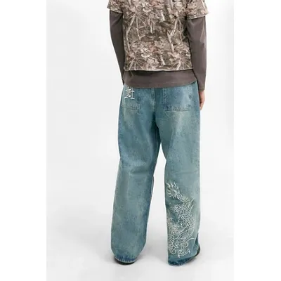 Ed Hardy UO Exclusive Dragon Double Knee Jeans - Light Blue 32W 32L at Urban Outfitters