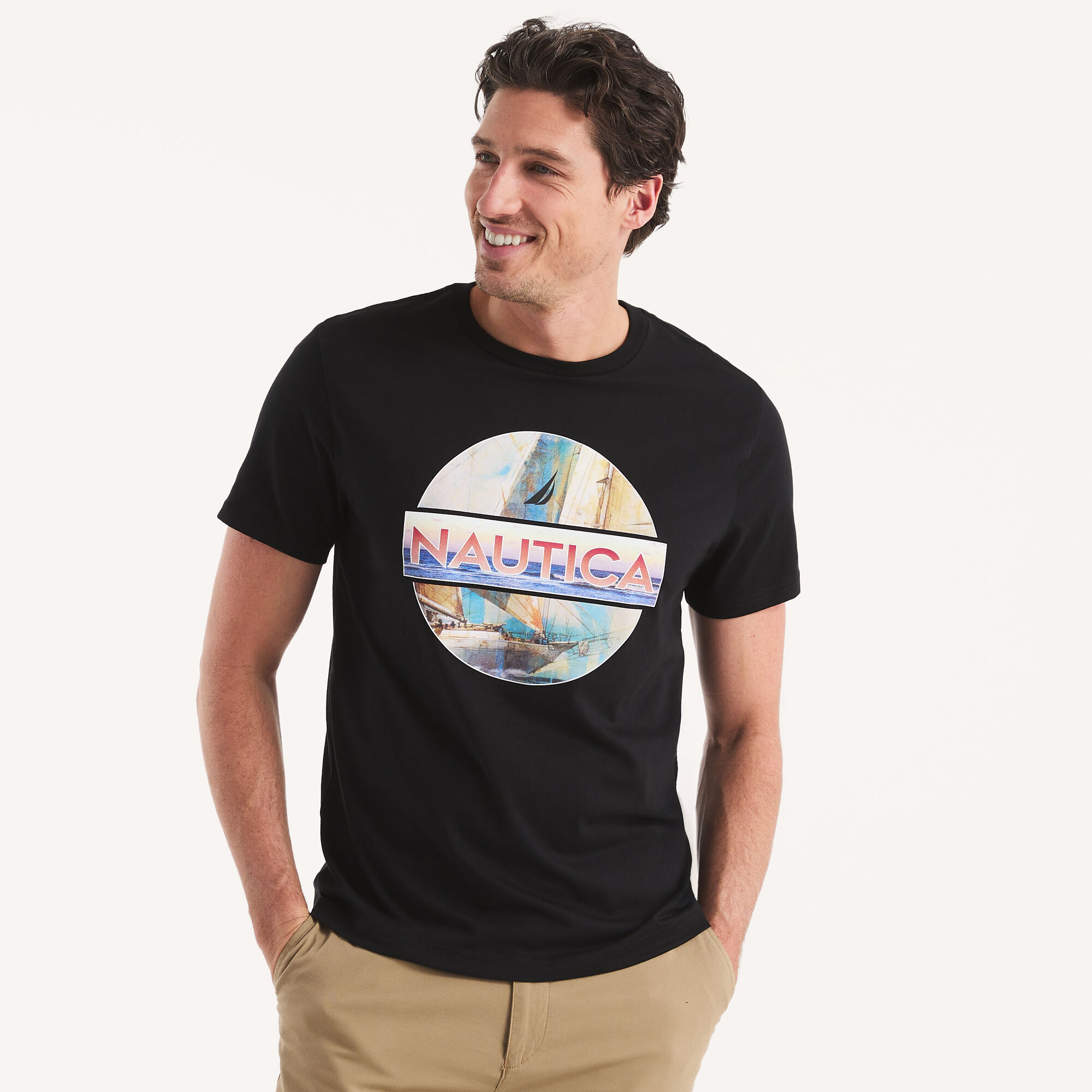Nautica Men's Ocean Sailboat Graphic T-Shirt 018 (True Black), S