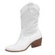 Wide Fit Cowboy Boots Women, White Thick Heel Pointed Toe Long Boots For Autumn And Winter Not Above The Knee Line Dancing Boots For Women Personality Western Cowboy Mid Calf Boots Protector