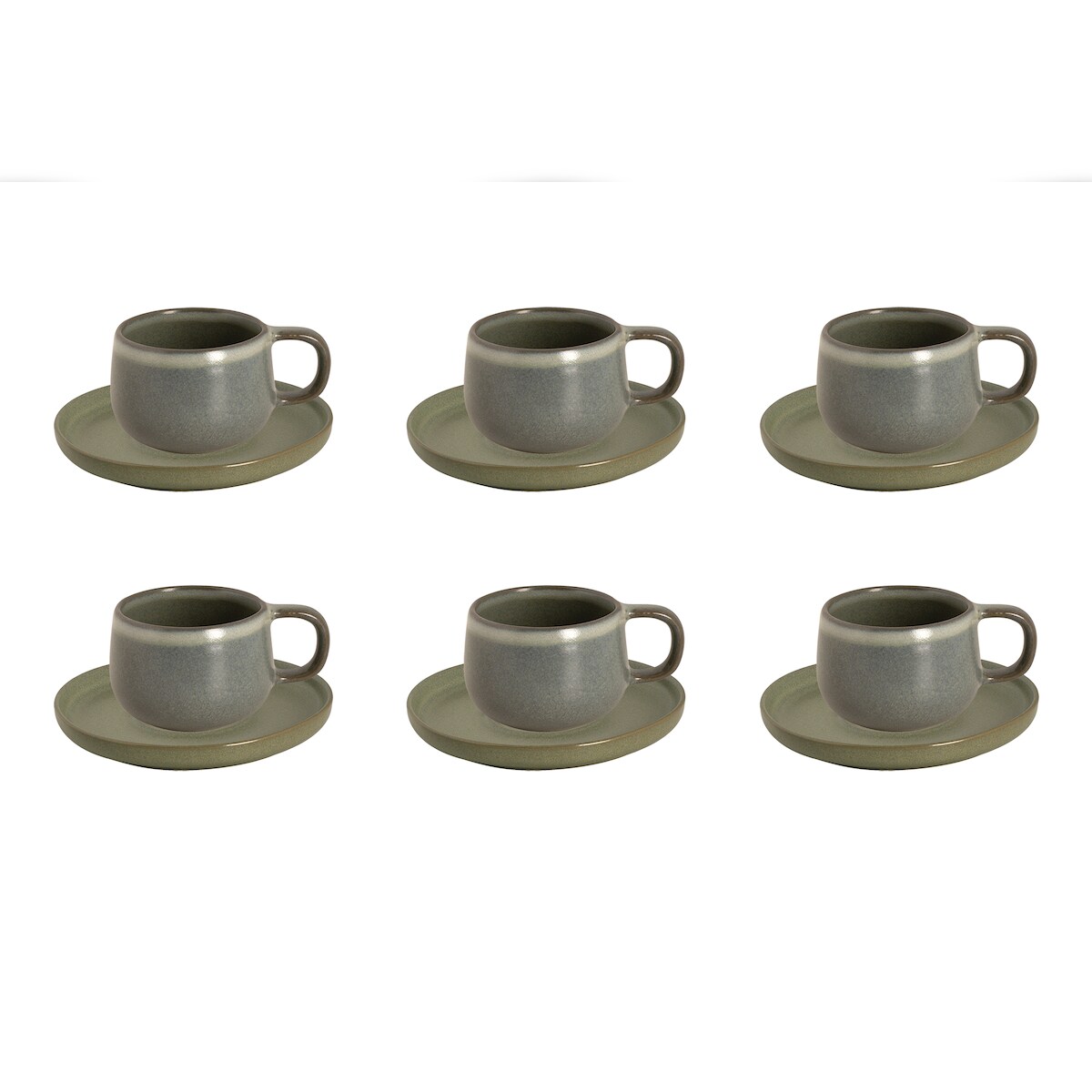 palmer Sandy Loam 6er Tassen-set, olivgrün, Steingut, Ø 6 cm, 27,5 cl, mit Untertasse, moderne, kompakte Form, für Kaffee, Tee, Milch und Kakao Image