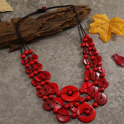 TEMU Handmade Bohemian Retro Layered Necklace - Recycled Wood Beads With Accents, Multi-strand High-quality Jewelry For Women, & Music Festivals, Versatile Accessory, Festival Fashion, Style Image
