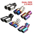 63 MILLIMETRI 2.5 "Ingresso Auto Silenziatore Di Scarico Punta In Acciaio Inox Doppio Tubo Trim Modificato Auto Coda Posteriore Gola Liner Per La Maggior Parte delle Auto