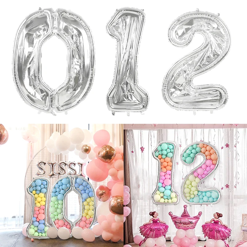 65 Zoll riesige Folien-Zahlen-Ballon-Füllboxen, Geburtstagsfeier, Deko-Figur, 0–9 Luftballons, Rahmen, Jahrestag, Babyparty-Dekoration Image