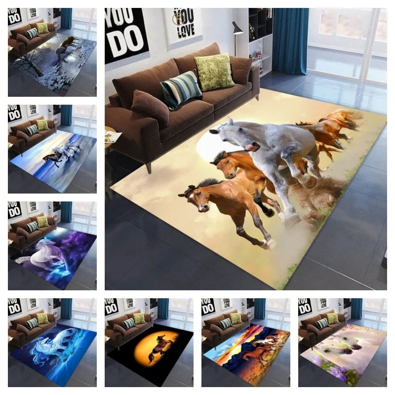 Bauernhof Tier Pferd Teppich Running Horse Print Bereich Teppiche Rutschfeste Sofa Bodenmatte Fußmatte für Kinder Jungen Spielzimmer Wohnzimmer Dekor
