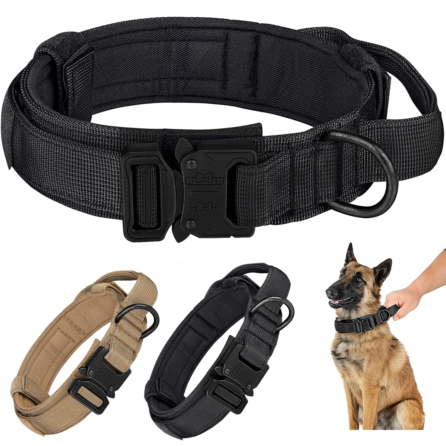 Taktisches Hundehalsband, verstellbares Militärtraining-Hundehalsband aus Nylon mit Steuergriff und schwerer Metallschnalle für Medium und Lar Image