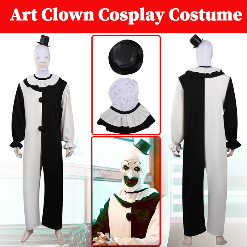 Kunst Clown Cosplay Film Terrifiering 2 Kostüm Männer Verkleidung Overalls Maske Kopfbedeckung Outfits Männliche Verkleidung Halloween Party Anzug Image