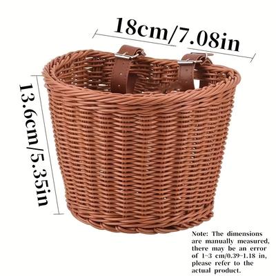 TEMU Handmade Rattan Woven Bicycle Basket, Bicycle Walker Balance Hand Pusher Snack Storage Basket, Rainproof Front Car Basket, Bike Basket