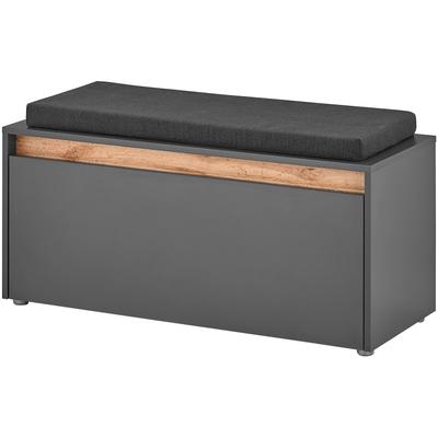 Schuhbank INOSIGN "GIRON/ CiTY, Schuhschrank mit Klappe, Sitzbank in Wotan Eiche", grau (anthrazit), B:100cm H:50cm T:40cm, Holzwerkstoff, Sitzbänke, viel Stauraum, inklusive Sitzkissen, 100 cm breit Image