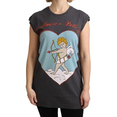 Dolce & Gabbana Damen Graues Baumwoll L'Amore Top Tank T-Shirt Image