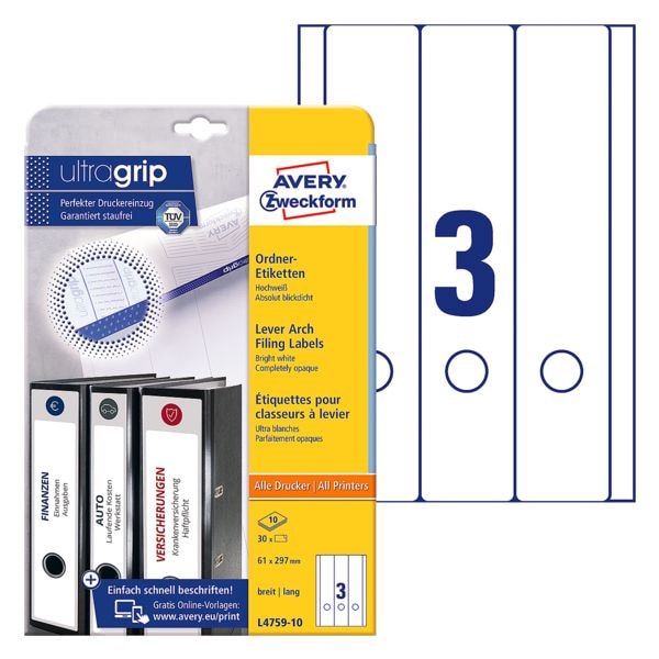 Avery Zweckform 20% AKTION: Selbstklebende Ordnerrücken-Etiketten »L4759-10«, 8 cm Image