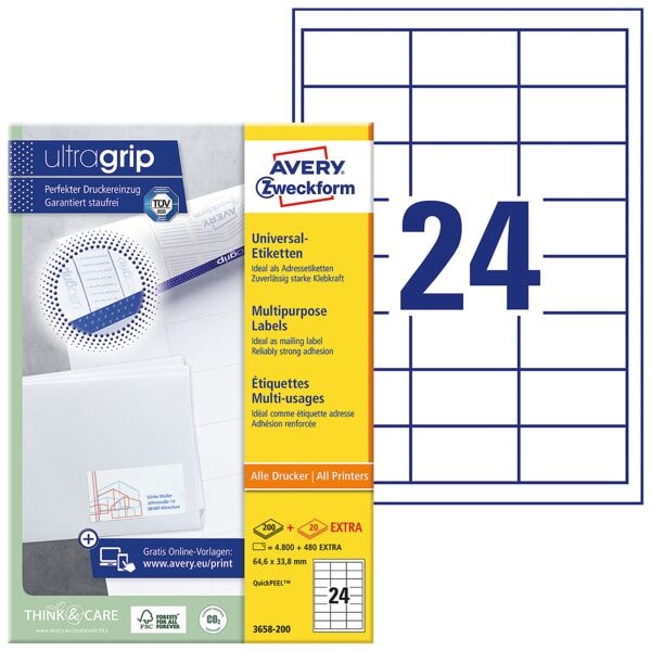 Avery Zweckform 5280er-Pack Universal-Etiketten mit ultragrip »3658-200« Image