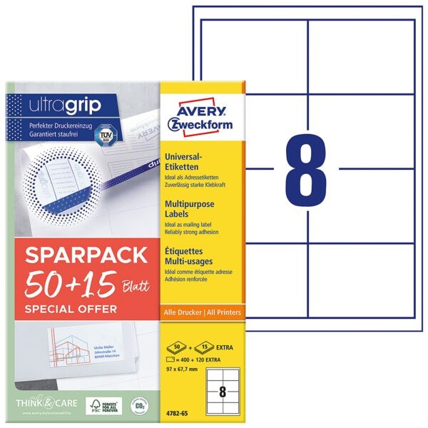Avery Zweckform Universaletiketten permanent weiß 97x67,7 mm 520 Stück 4782-65 weiß Image