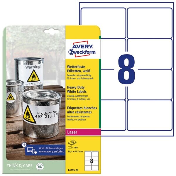 Avery Zweckform Wetterfeste Folien-Etiketten 99,1 x 67,7 mm »L4715-20« Image
