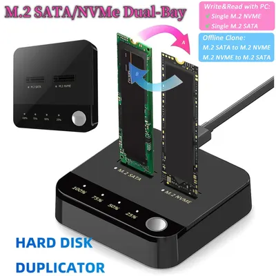 M.2 SATA/NVMe Dual-Bay Hard Disk Copier Offline Clone Docking Station Duplicator for SSD Size