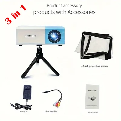 3 in 1 Mini LED projector Equip 72 inch Screen and Bracket 320x240P Audio Home Media player Beamer Outdoor HD Portable Projector