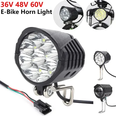 36V/48V/60V E-Bike Horn Light Electric Scooter LED Headlight 18W Waterproof 2 in 1 Horn Lamp