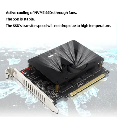 4 Disk Motherboard PCIE Splitter Card with Heat Sink PCIe 4.0 X16 Switch To 4 Ports M.2 Adapter Card