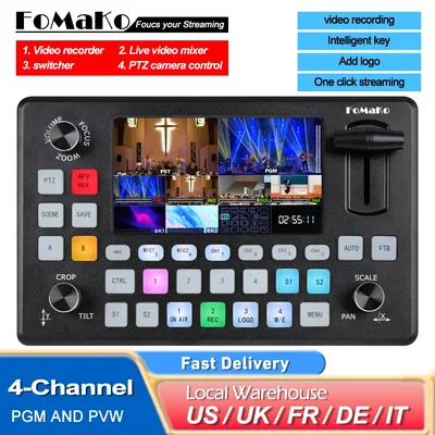 FoMaKo Video Mixer Switcher 5.5 Inch LCD Screen 4-Channel HDMI Live Streaming Switcher 1080p 60FPS