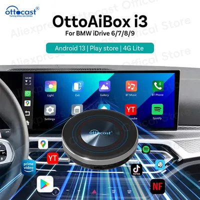 OTTOCAST i3 Android 13 AI Box for BMW iDrive 6 7 8 Wireless CarPlay for Netflix Youtube Tik tok Car