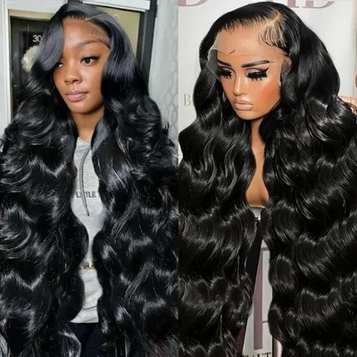 46 long inches 13x6 HD Front Wigs Transparent Lace Natural Body Wave Human Hair 200 Density in Brazilian human hair For Women h