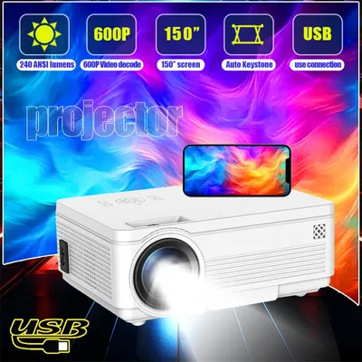 Portable Projector HD 1280*720P LED 240ANSI Bluetooth Wifi Short Throw Audio Home Media Player