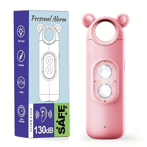 Persönlicher Alarm, sicherer Sound, 130 dB, wiederaufladbar über USB, selbstsirene, Sicherheitsalarme, Sicherheitsgeräte für Frauen und ältere Menschen mit Alarm, Paniktaste, LED Image