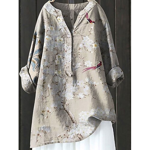 Damen Hemd Kunstbaumwollleinen Langarm V Ausschnitt Rote Grün Grau Frühling Herbst Image