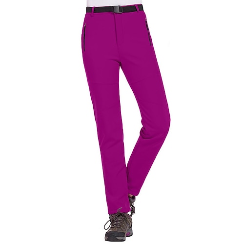 Damen Wanderhosen Fleecegefütterte Hosen Wintermantel Softshellhosen Winter Herbst Außen Schmale Passform Thermowarm Fleece-Futter Wasserdicht Winddicht Hosen Unterteile Schwarz Rot Spandex Camping Image