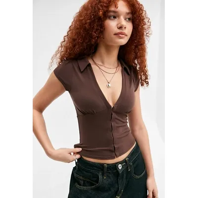 Silence + Noise Loren Hook & Eye Shirt - Brown XL at Urban Outfitters