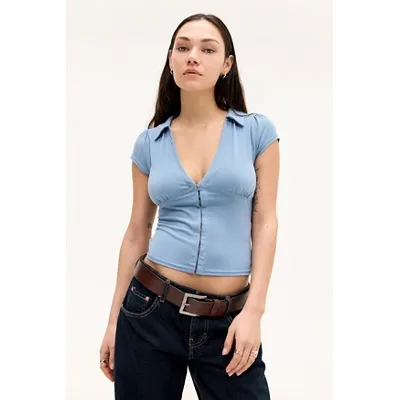 Silence + Noise Loren Hook & Eye Shirt - Blue L at Urban Outfitters