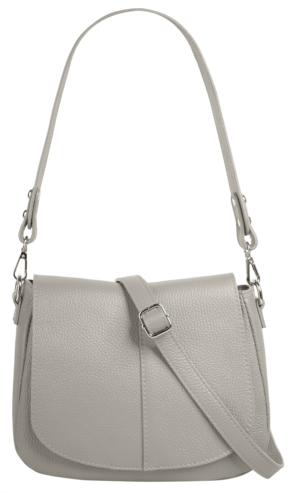 Umhängetasche CLUTY, Damen, Gr. B/H/T: 23cm x 18cm x 8cm onesize, grau, Leder, leicht glänzend, unifarben, Taschen, echt Leder, Made in Italy Image