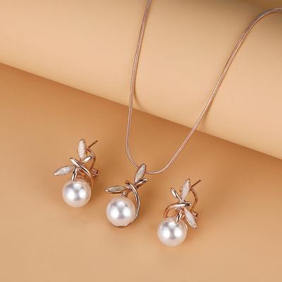 TEMU Vintage Elegant Alloy Jewelry Set, Dragonfly Pearl Pendant Necklace And Earrings, Unisex Fashion Accessories, For Celebrations, Birthdays, Valentine's, And Day Image