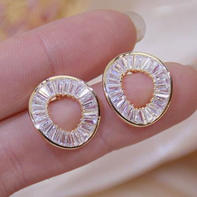 TEMU Fashion 18k Golden Plated Artificial Crystal Geometric Hollow Circle Stud Earrings Party Bridal Fine Jewelry Birthday Gifts For Women Image