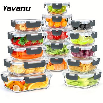 TEMU 12/15 Pack Glass Food Storage Containers, Meal Prep Containers, Airtight Glass Bento Boxes With Leak Proof Locking Lids, For Microwave, Oven, Freezer And Dishwasher