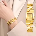 Nouveau Simple carré arabe numérique petit cadran en acier ceinture montre à Quartz