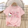 Sanrio Hello Kitty Kinder rosa Baumwolle T-Shirt Mädchen süße Kawaii 26 Buchstaben gedruckt Top