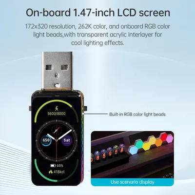 1,47-Zoll LCD Display ESP32-S3 WIFI Bluetooth Entwicklungsboard RGB Bunte Perlen 18Pin Micro SD USB Image