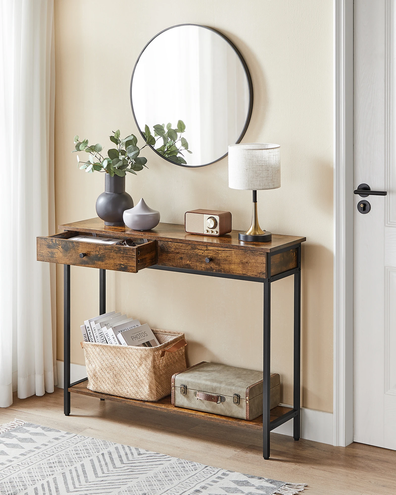 VASAGLE Konsolentisch, Flurtisch, Beistelltisch, Sofatisch mit 2 Schubladen